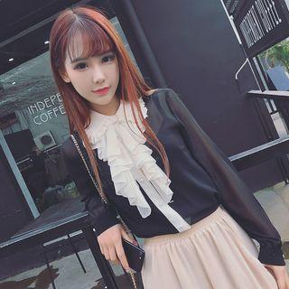 Two-tone Ruffle Chiffon Blouse