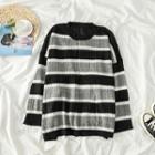 Long-sleeve Loose-fit Striped Knit Top Stripe - One Size