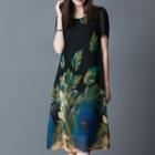 Short-sleeve Printed Midi Chiffon Dress
