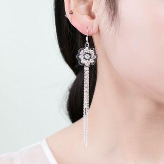 Rhinestone Flower Tasseled Earrings