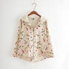Mouse Ear Accent Rabbit Print Hooded Jacket