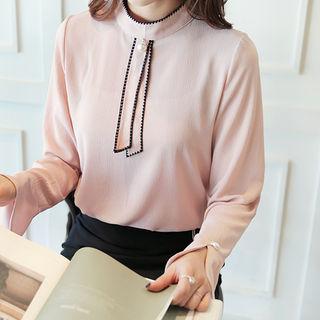 Stitched-trim Faux-pearl Embellished Top