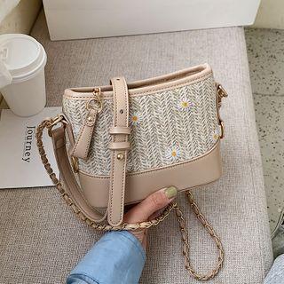 Embroidered Woven Panel Crossbody Bag