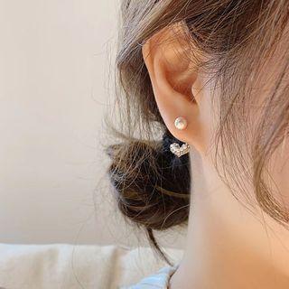 925 Sterling Silver Rhinestone Heart Drop Earring 1 Pair - Eh0394 - Gold - One Size