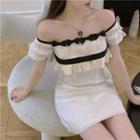 Off-shoulder Lace Trim Bow Accent Dress