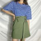 Elbow-sleeve Striped T-shirt / A-line Mini Skirt