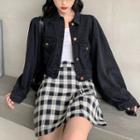 Denim Jacket / Plaid Mini A-line Skirt