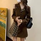 Cutout-shoulder Plaid Panel Mini A-line Blazer Dress