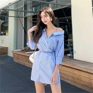 Striped Wrap Mini Shirtdress