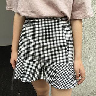 Check High-waist A-line Skirt