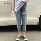 Ripped Wash Out Cropped Jeans