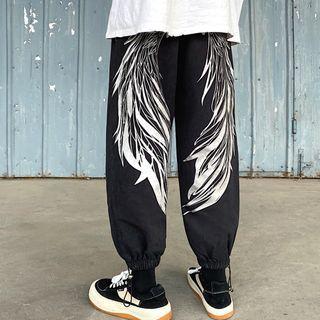 Wings Print Cropped Harem Pants