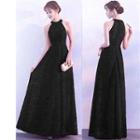 A-line Halter Lace Evening Gown