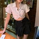 Short-sleeve Pocket-detail Cropped Shirt