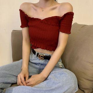 Short-sleeve Off-shoulder Smocked Top
