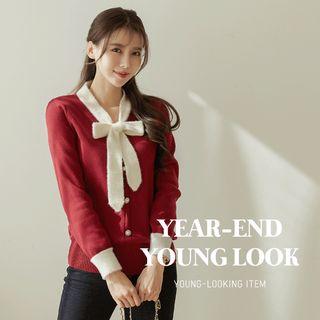 Beribboned Faux-pearl Knit Top