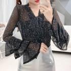 Bell-sleeve See-through Mesh Top