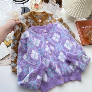 Long-sleeve Plaid Color Block Cardigan