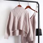 Set: Spaghetti-strap Knit Dress + Mock Neck Sweater