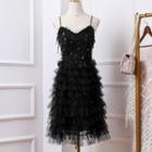 Spaghetti Strap Sequined Fringed Prom Dress