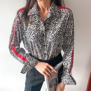 Contrast-trim Leopard Shirt Black - One Size