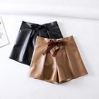 Bow Faux Leather Shorts
