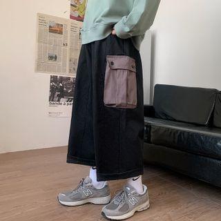 Contrast Pocket Wide-leg Cropped Pants