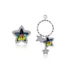 925 Sterling Silver Sparkling Star Circle Asymmetric Earrings With Austrian Element Crystal Silver - One Size