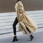 Collarless Slit-accent Trench Coat