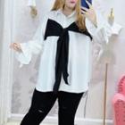 Tie-front Frill Trim Shirt