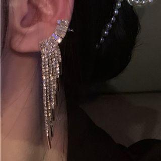 Rhinestone Fringed Cuff Earring 1 Pair - Gold - One Size