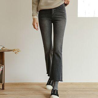 Fringe-hem Napped Boot-cut Jeans