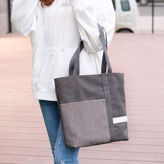 Striped Panel Canvas Tote Bag