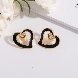 Heart Ear Stud 1 Pair - E772 - Black - One Size