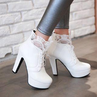High Heel Lace Trim Short Boots