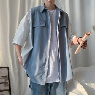Short-sleeve Plain Mock Two Piece T-shirt