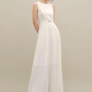 Sleeveless Beaded A-line Wedding Gown