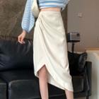Asymmetrical Hem Ruched Midi Skirt