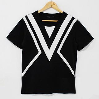 Short-sleeve Contrast-stripe T-shirt