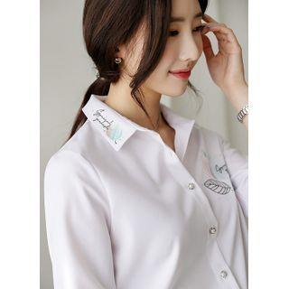 Letter Printed Faux-pearl Shirt