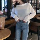 Long-sleeve Knit Top White - One Size
