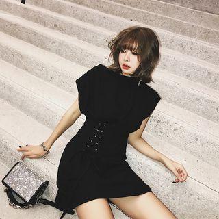 Off-shoulder Lace-up Short-sleeve Dress