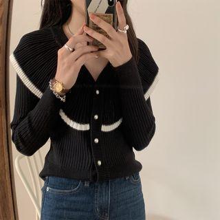 Peter Pan Collar Contrast Trim Knit Cardigan