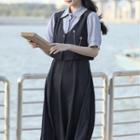 Short-sleeve Collar Mock Two-piece Smock Dress