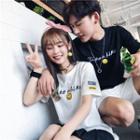 Couple Matching Short-sleeve Smiley Embroidered T-shirt