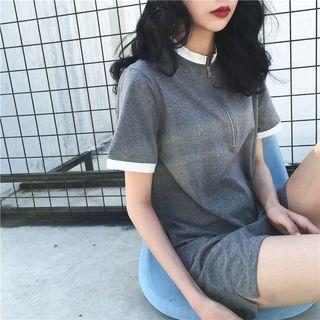 Color-block Zip Short-sleeve Dress