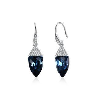 925 Sterling Silver Fashion Geometric Water Drop Shaped Blue Austrian Element Crystal Earrings Silver - One Size