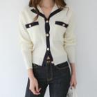 Collared Piped Button-detail Cardigan