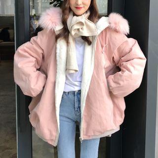 Faux-fur Hooded Fleece-lined Jacket