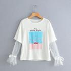 Sheer Panel Long-sleeve Printed T-shirt White - One Size